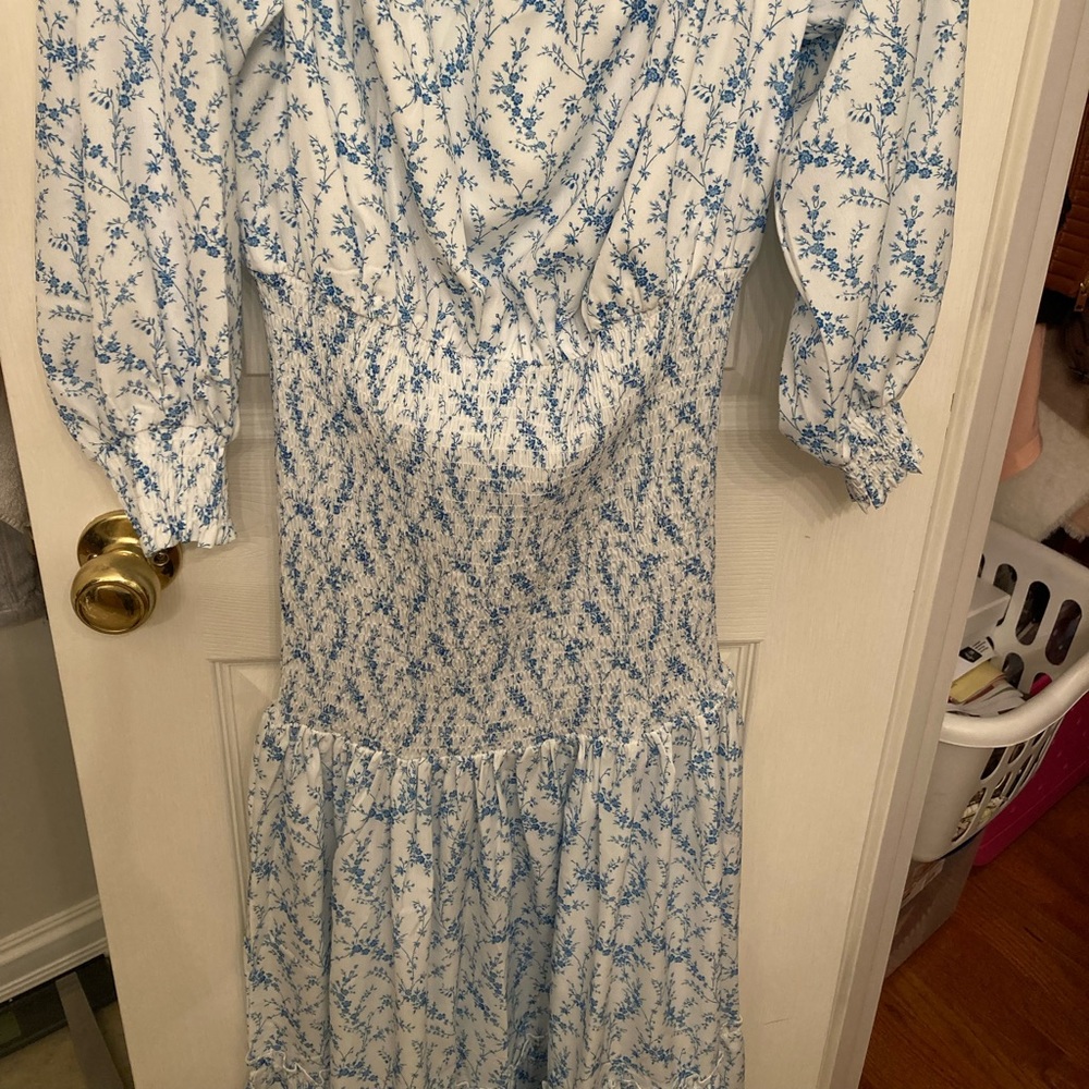 NWOT (just tried on) Pink lily blue and white off shoulder maxi dress